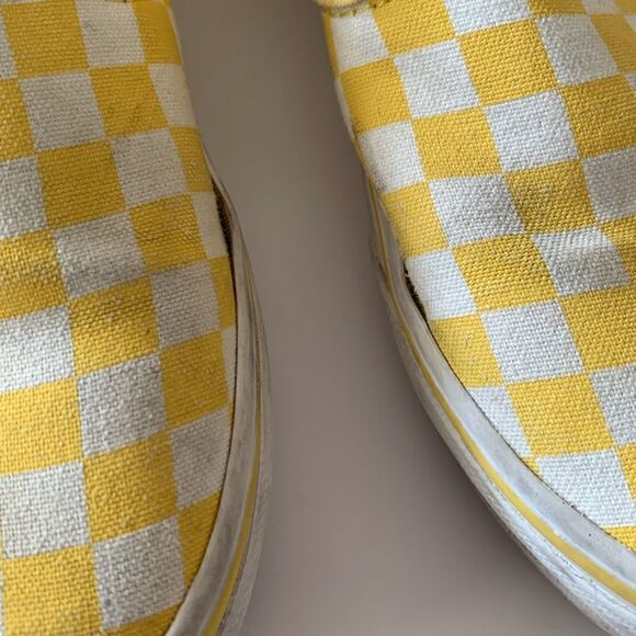 Vans yellow and white checkered printed slip on elastic kids size 3 - Picture 3 of 8